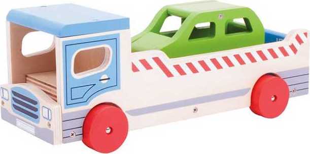 Bigjigs Toys Dřevěné odtahové auto s osobním autem