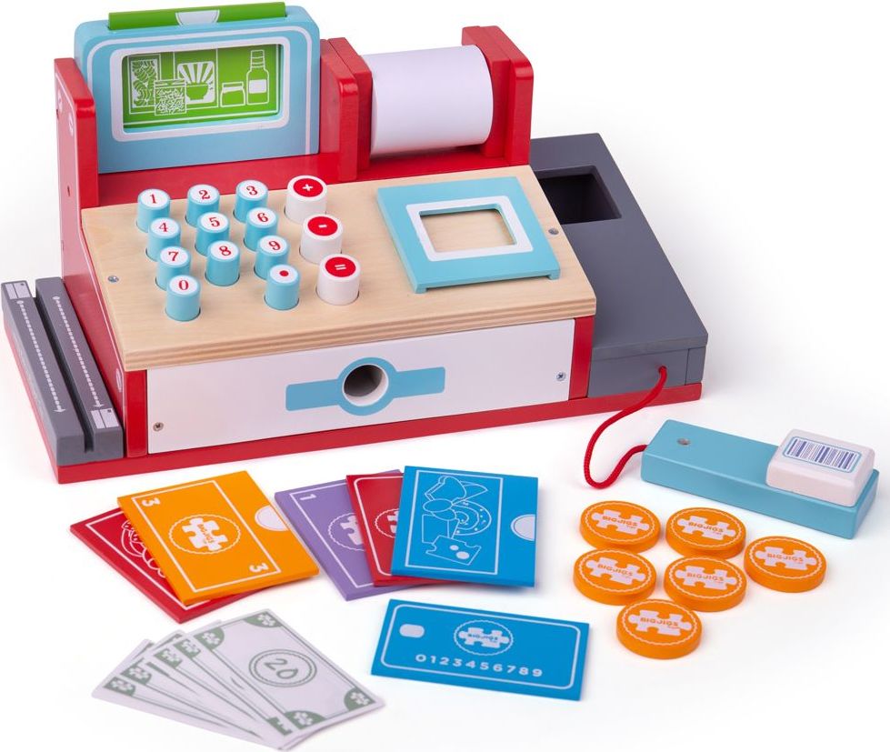 Bigjigs Toys Dřevěná pokladna červená