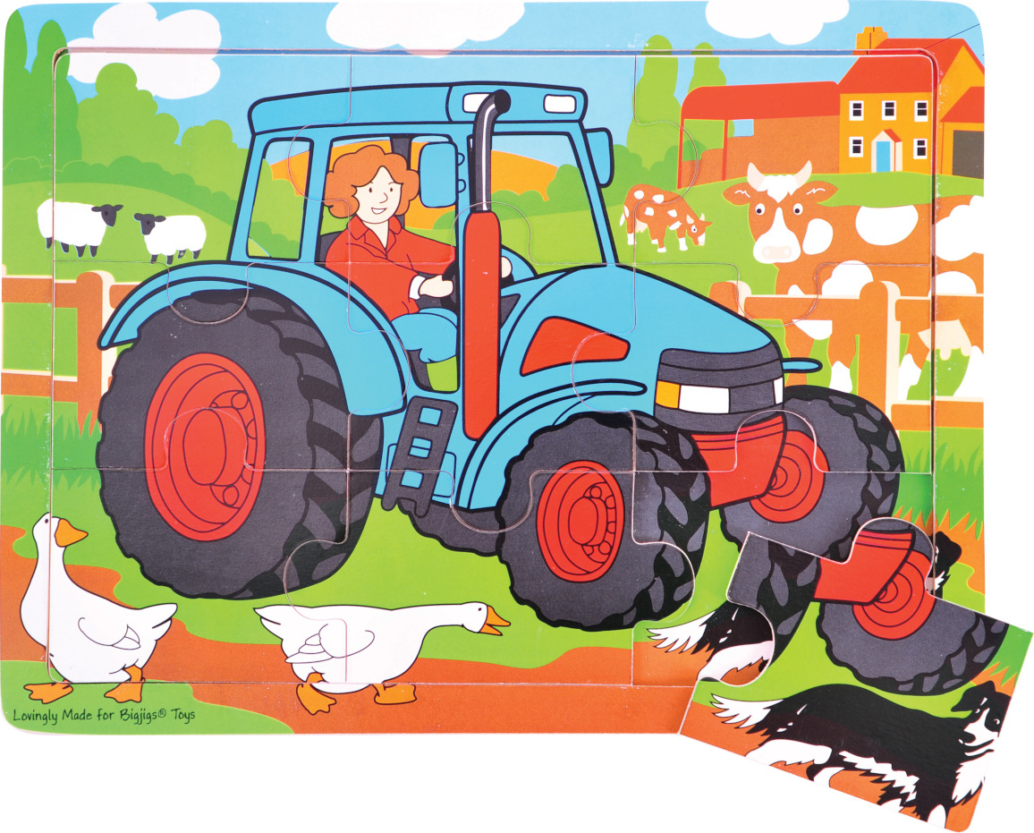 Bigjigs Toys Dřevěné puzzle traktor 9 dílků