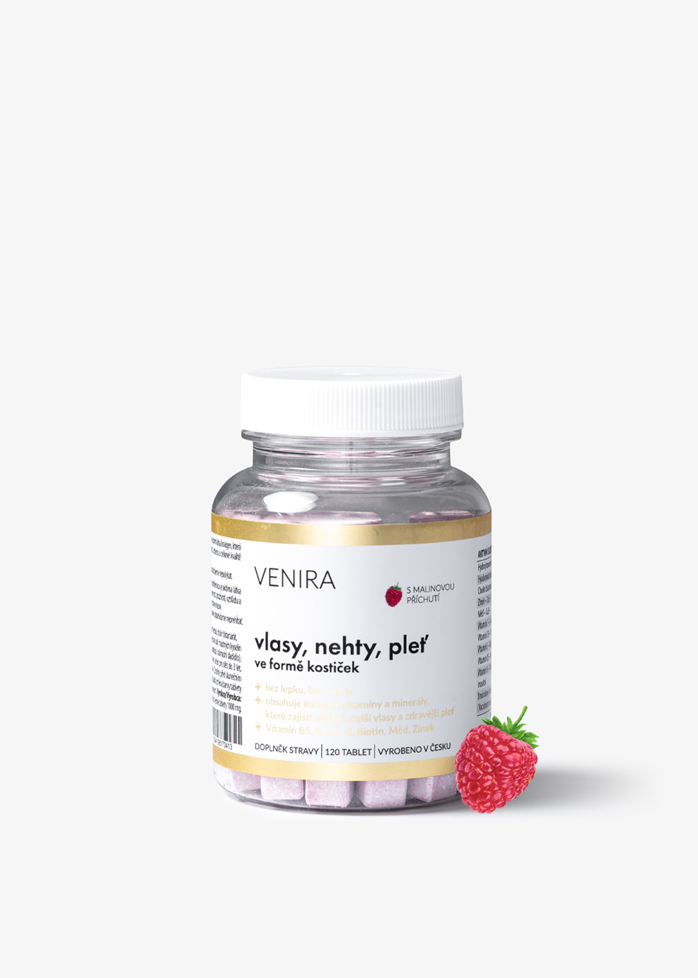 VENIRA kostičky pro vlasy, nehty a pleť, 60denní kúra - malina, 120 kostiček