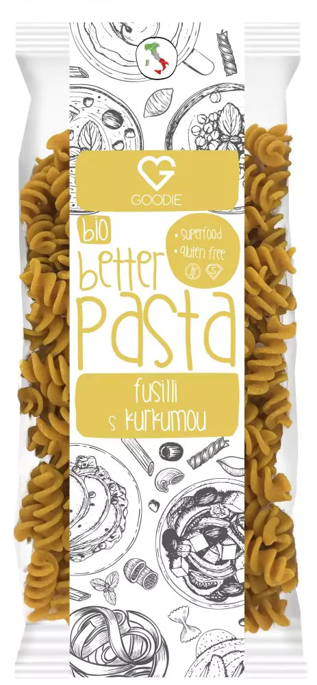 GOODIE Těstoviny superfood - Kurkuma s pepřem - Fusilli BIO 250 g