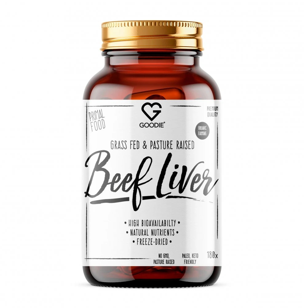 Goodie Hovězí játra - mrazem sušená - volný chov - organické BIO zemědělství - kapsle 180 ks