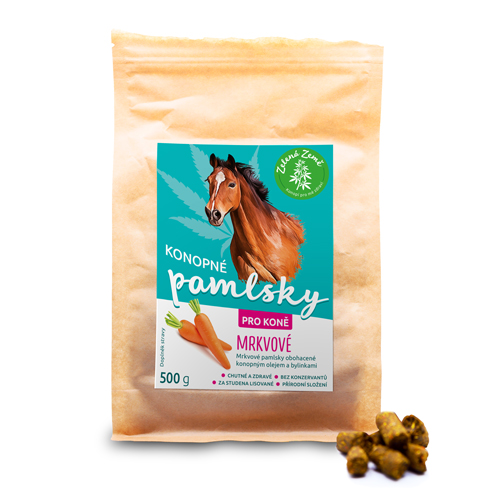 Zelená Země Konopné pamlsky pro koně, příchuť mrkev 500 g