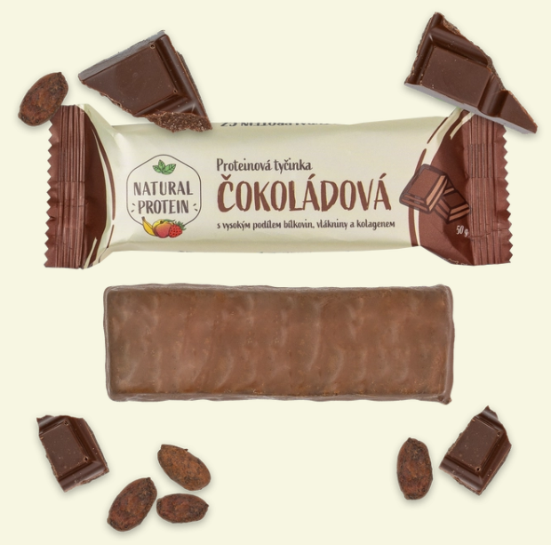 Natural Protein Proteinová tyčinka s kolagenem, čokoládová, 50g