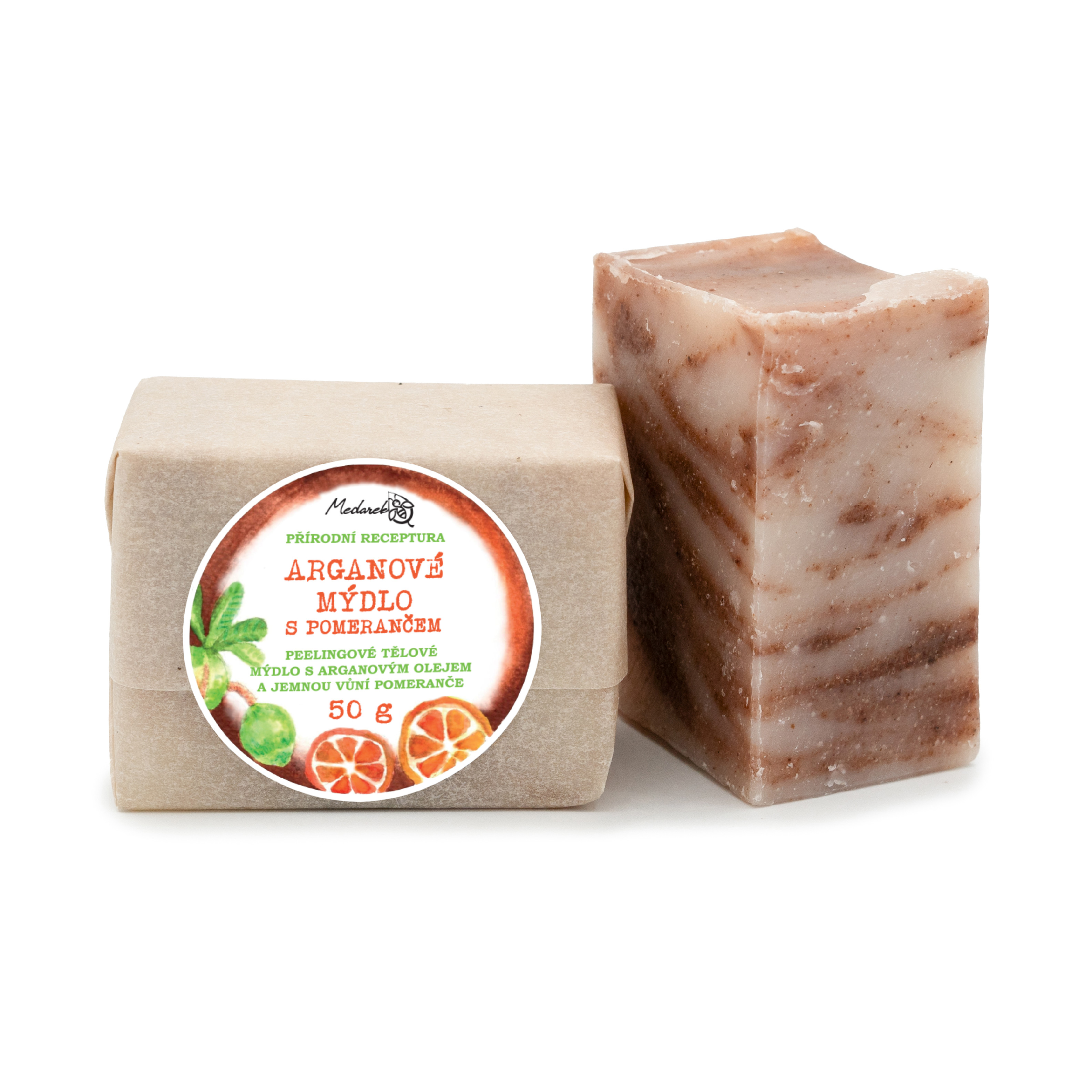 Medarek Arganové mýdlo s pomerančem Hmotnost: 50 g