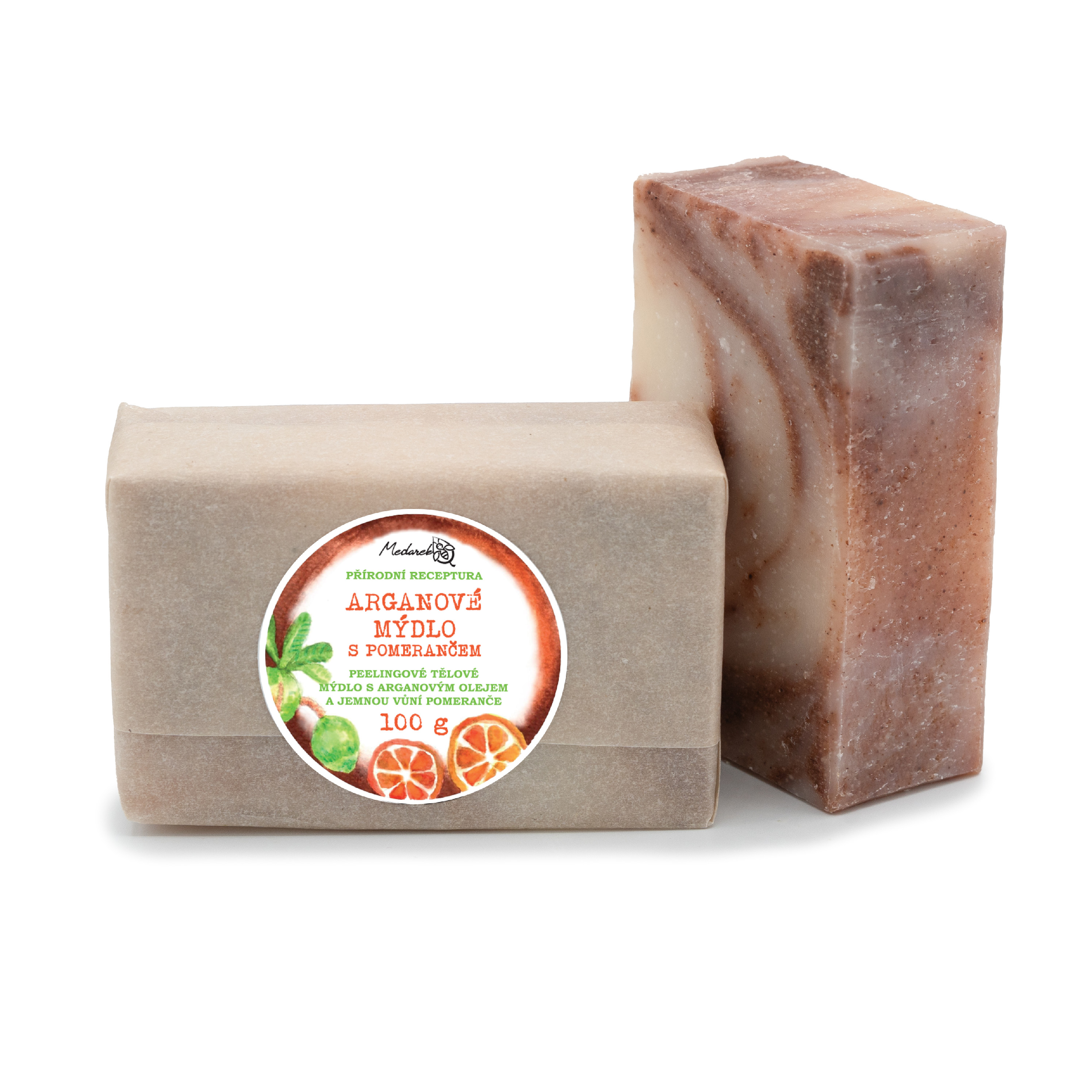 Medarek Arganové mýdlo s pomerančem Hmotnost: 100 g