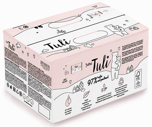 LUBA Tuli BIG PACK dětské vlhčené ubrousky s 97 % vody a panthenolem, 8x60 ks