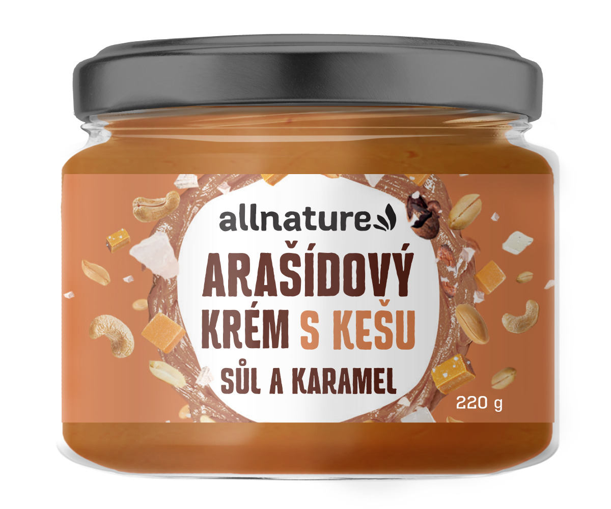 Allnature Arašídový krém s kešu, solí a karamelem, 220 g