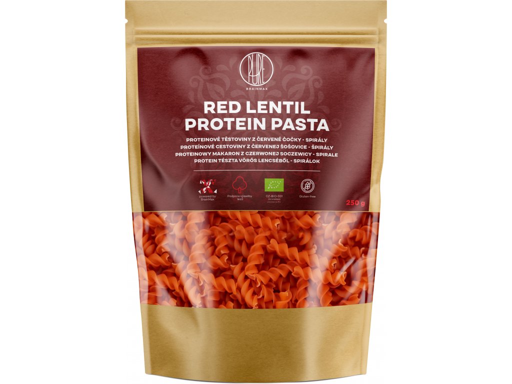 BrainMax Pure Proteinové těstoviny z červené čočky, spirály BIO, 250 g