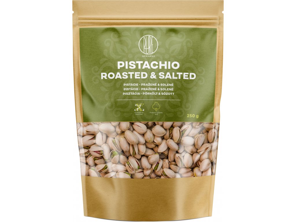 BrainMax Pure Pistácie, pražené & solené, neloupané, 250g