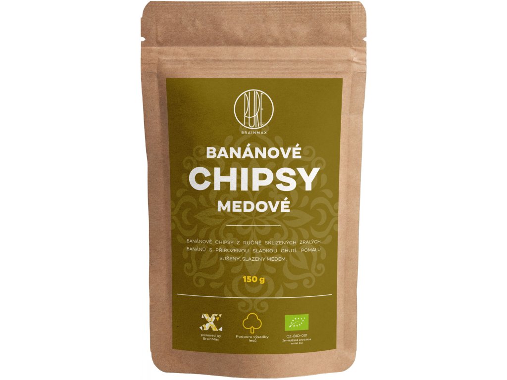 BrainMax Pure Banánové chipsy medové BIO, 150 g