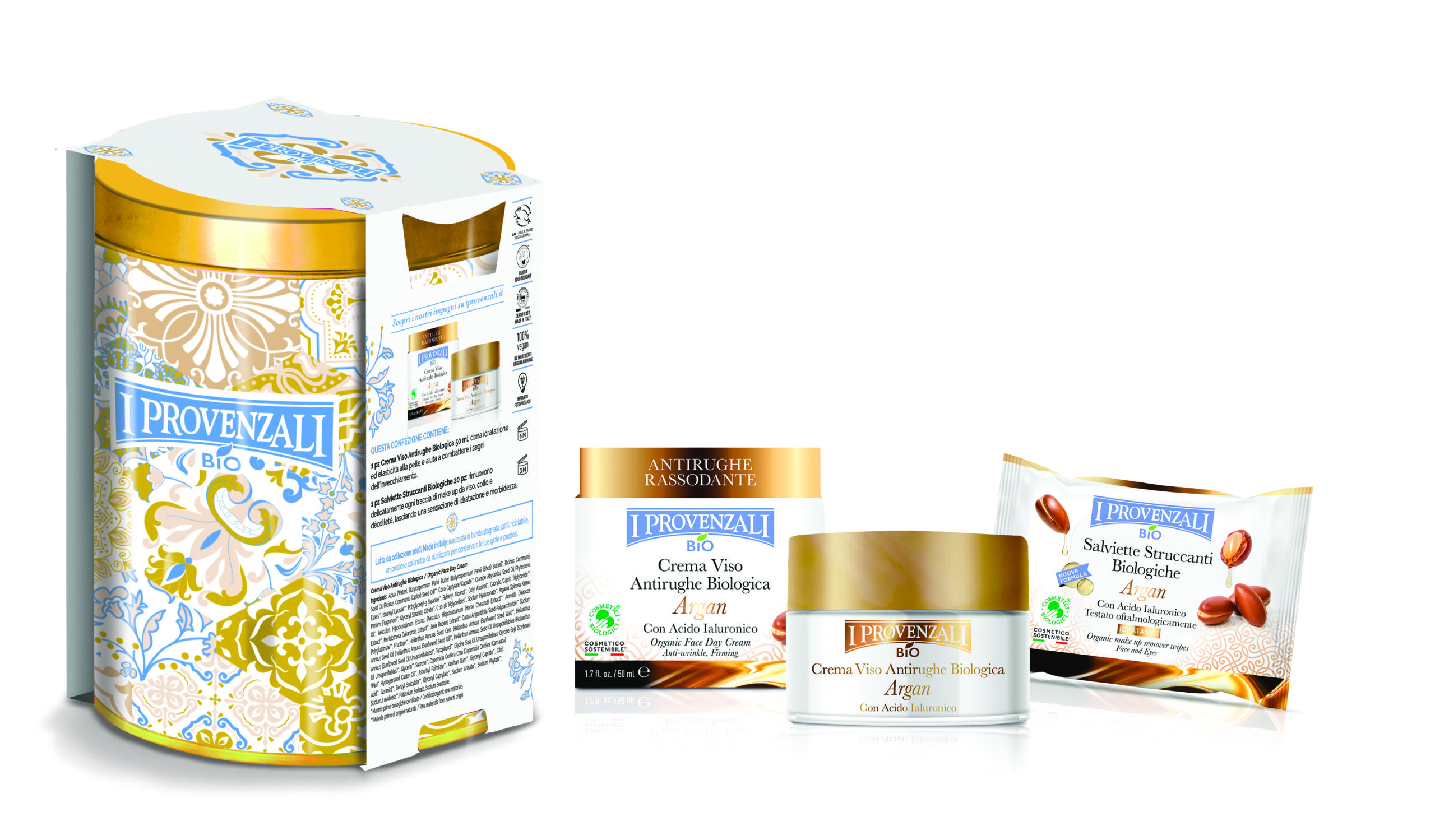I Provenzali BIO dárkové balení Argan - péče o obličej v ozdobné plechové krabičce