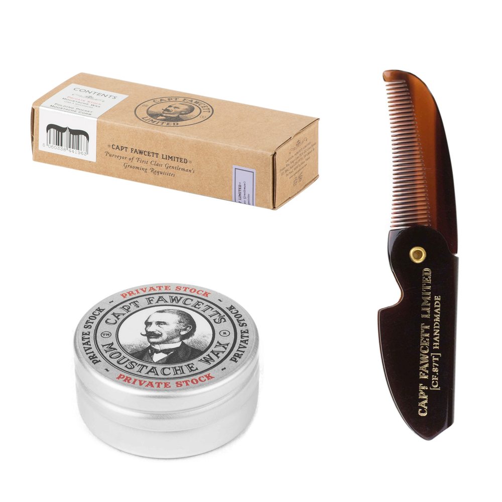 Captain Fawcett Captain Fawcett Dárková sada vosku a skládacího hřebínku na knír- Private Stock