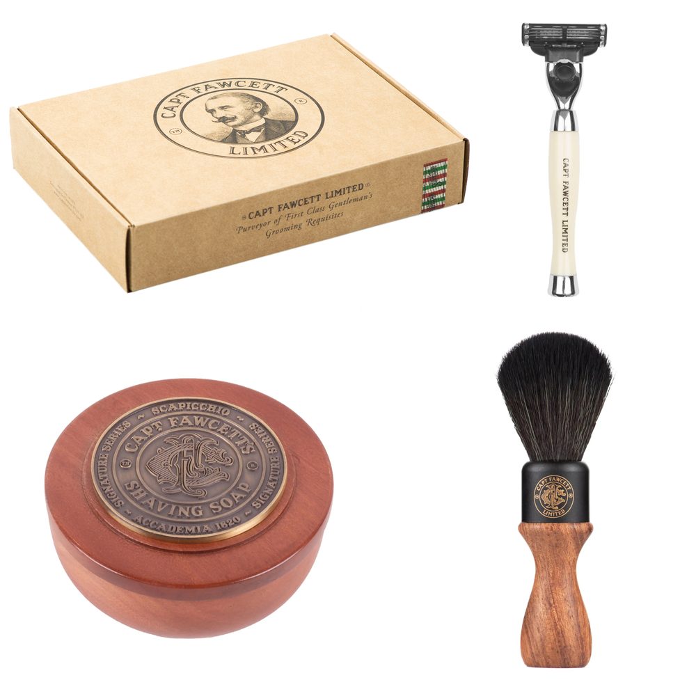 Captain Fawcett Captain Fawcett Dárková sada mýdla, štětky a Mach 3 strojku na holení Scapicchio