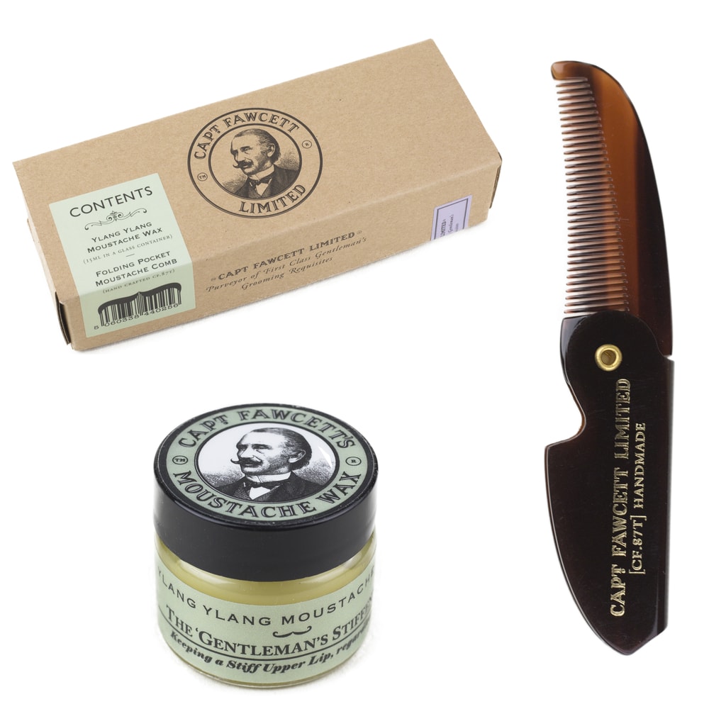 Captain Fawcett Captain Fawcett Dárková sada vosku a skládacího hřebínku na knír- Ylang Ylang