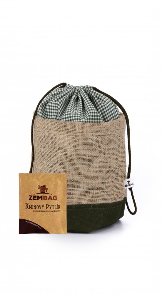 Olivově zelený Zembag na 2,5 kg brambor + 1 kmínový pytlík