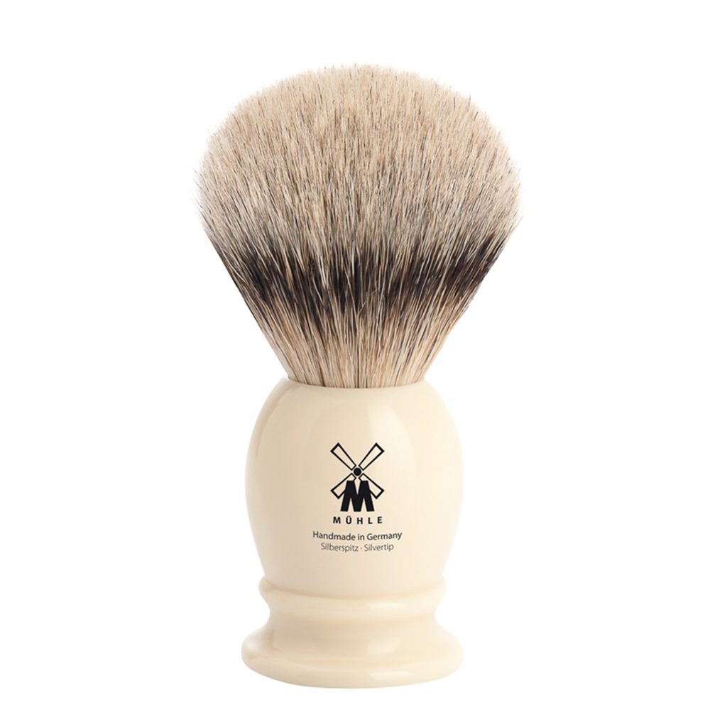Mühle Malá štětka na holení Classic z jezevčích štětin (silvertip badger, imitace slonoviny)
