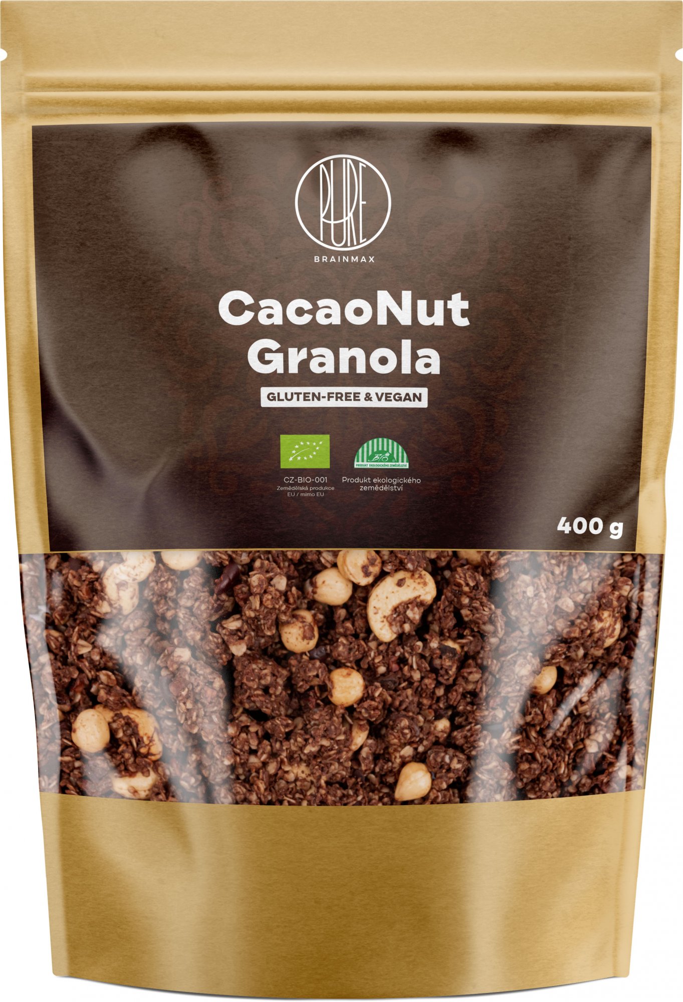 BrainMax Pure CacaoNut Granola, Kakao a Lískový ořech, BIO, 400 g