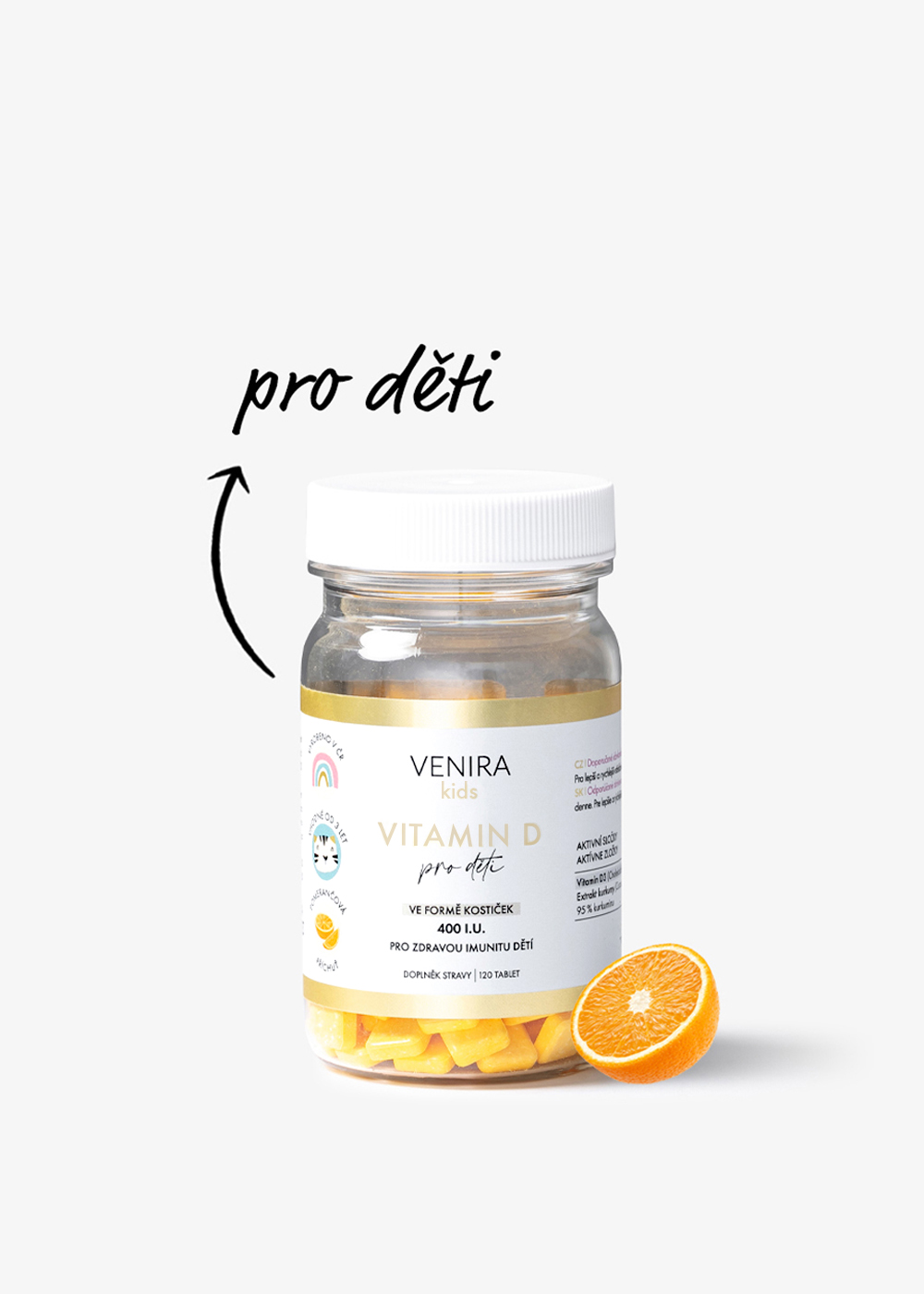 VENIRA vitamin D pro děti - pomeranč, 120 kostiček