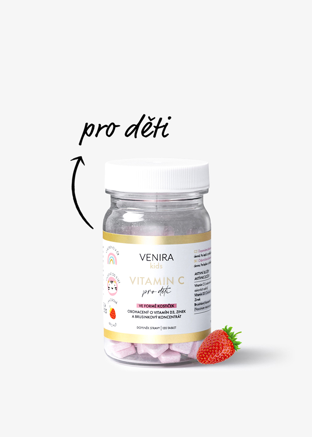 VENIRA vitamin C pro děti - jahoda, 120 kostiček