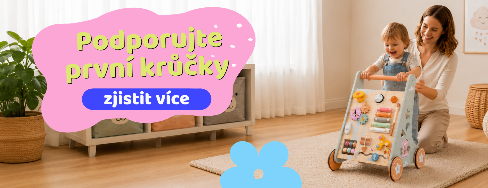 Dřevěné chodítko s aktivitami Montessori