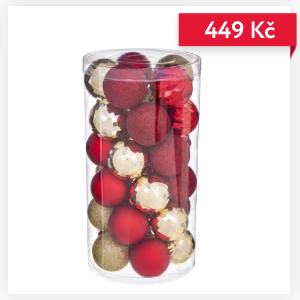 Sada 30 vánočních ozdob, zlatá a červená barva, Ø 6 cm