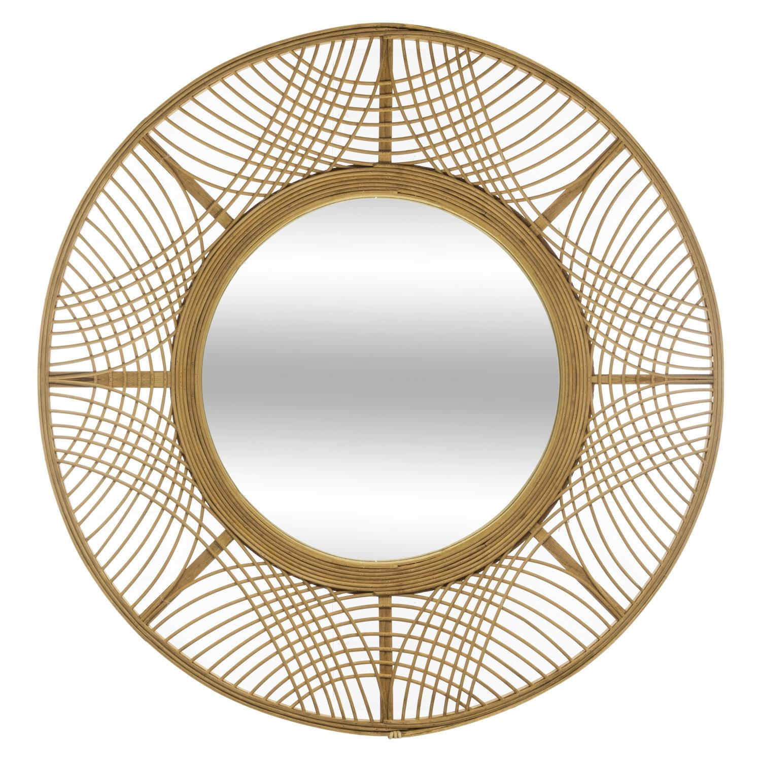 Nástěnné zrcadlo v boho stylu, kulaté ratanové zrcadlo s přírodním rámem, dekorace do obývacího pokoje