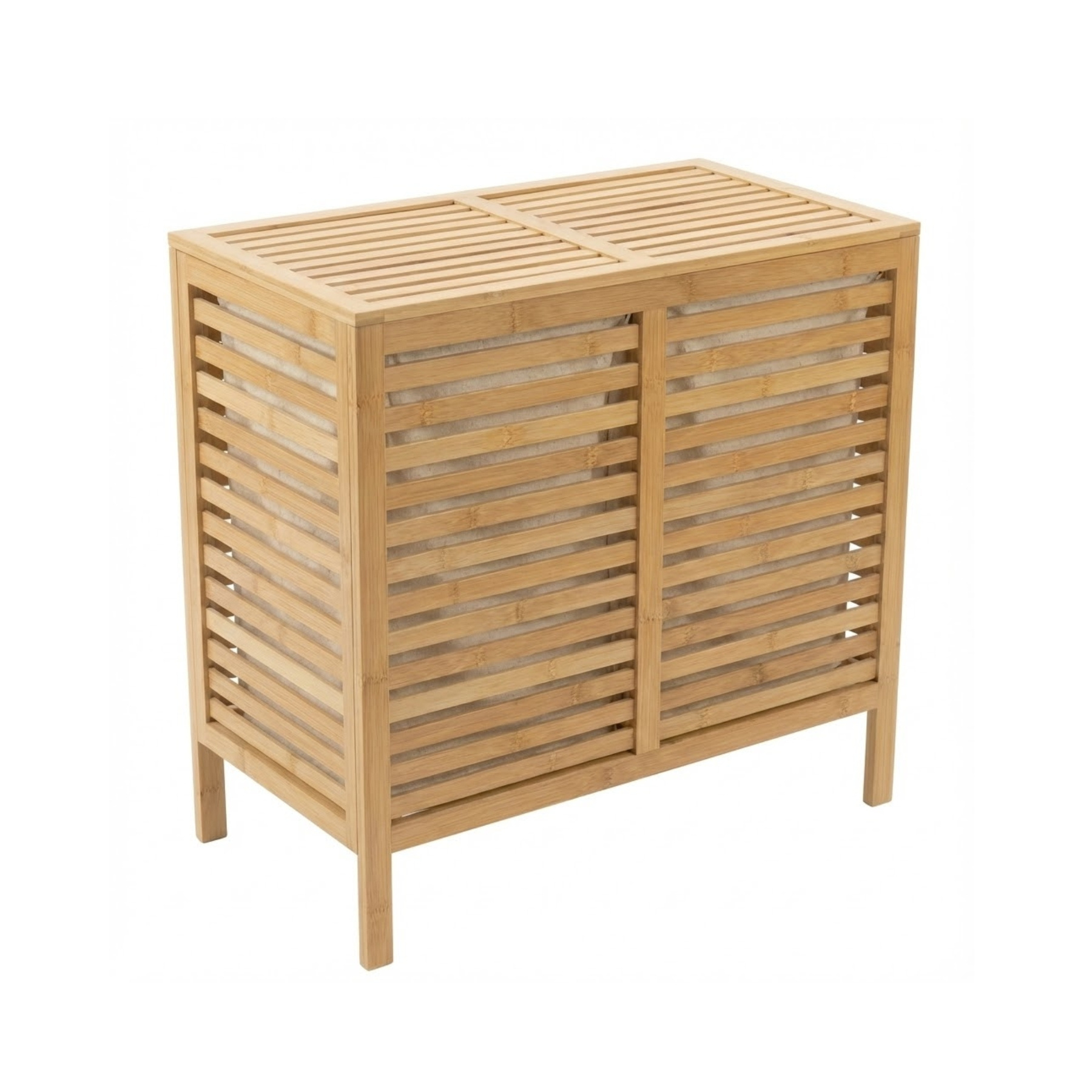 Moderní bambusový koš na špinavé prádlo s víkem, koupelnový organizér se dvěma přihrádkami