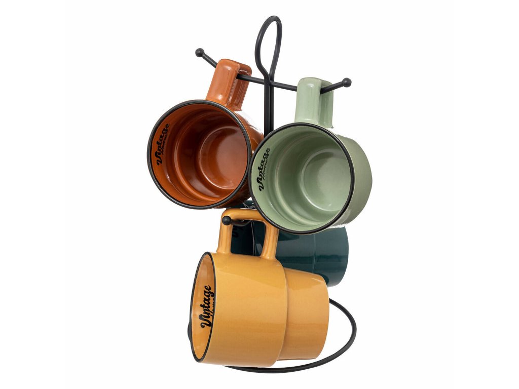 4 keramické hrnky BE VINTAGE na stojanu, 250 ml
