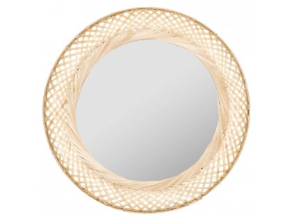Kulaté zrcadlo Liby v bambusovém rámu, O 70 cm