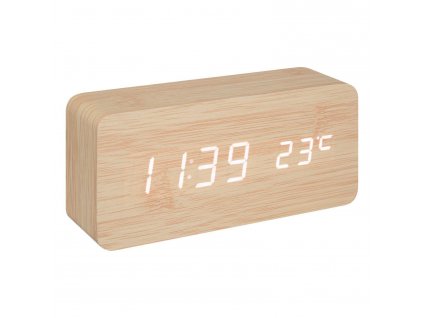 Dřevěný budík Gamiel, teploměr, alarm, 15 x 4 x 7 cm