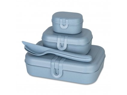 Lunchbox PASCAL READY MINI, sada 3 nádob a příbory, KOZIOL, modrá
