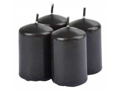 Sada vonných svíček, 4 kusy, 6 cm, černá barva, santalové dřevo