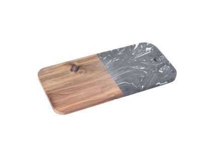 Servírovácí prkénko, mramur a dřevo, 38 x 18 cm, šedá