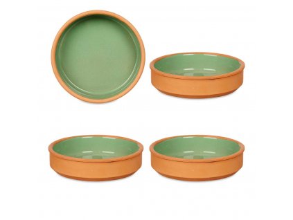 Hliněná nádoba, miska s glazovaným vnitřkem, zelená