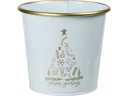 Kovový vánoční kbelík, bílý, 15 x 17 cm