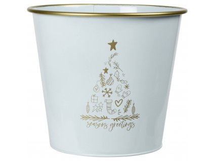 Kovový vánoční kbelík, bílý, 30,5 x 29 cm
