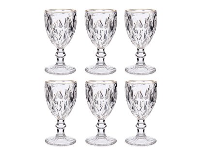 Sklenička na víno se zlatým zdobením, 254 ml, 6 ks