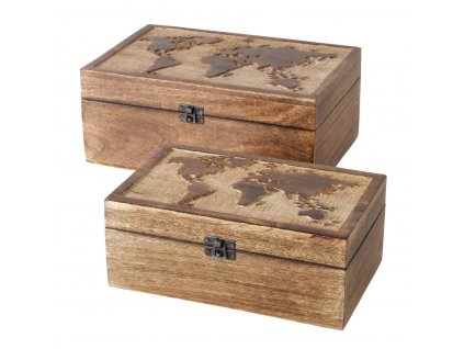 Dřevěné uzamykatelné  krabičky MAPY, 2 ks