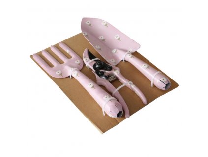 Dárková sada, zahradní nářadní LILLY, mini lopatka, mini vidle, mini plotostřih, 3 prkvy, růžová