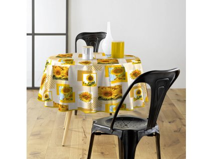 Kulatý ubrus se vzorem slunečnice SUNFLOWER ,? 160 cm, umělá hmota