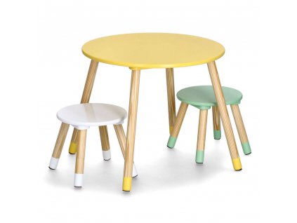 Sada dětského nábytku z MDF a borovice + 2 židle, vícebarevná