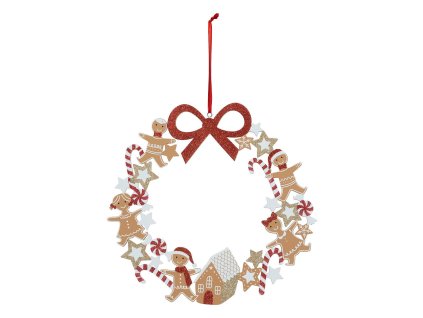 Dřevěný vánoční věnec s perníčky, Ø 33 cm