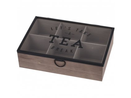 Dřevěná krabička na čaj, 6 přihrádek, TEA