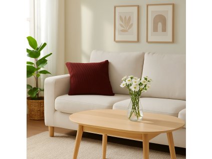 Dekorační polštář s manšestrovým páskem, 40 x 40 cm, červená