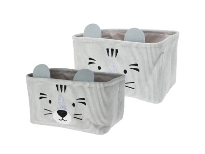 Úložné koše na hračky CUTIE s ušima, manšestrové, 2 ks, šedá