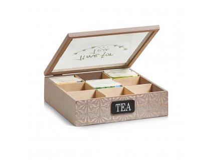 Dřevěná krabička na čaj, 9 přihrádek, ZELLER