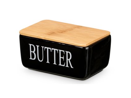 Keramická máslenka s nápisem BUTTER, 10 x 16,5 x 8,5 cm, černá