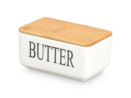 Keramická máslenka s nápisem BUTTER, 10 x 16,5 x 8,5 cm, bílá