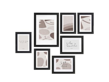 Nástěnné fotorámečky MURAL, 7 rámečků různých velikostí, černé